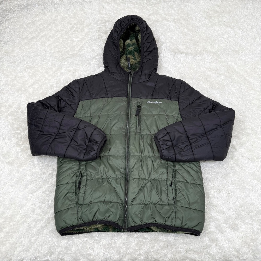Eddie Bauer Boy's L Large 14-16 Camo Reversible Zip Quilted Hooded Jacket Zip